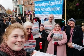 Socialist Party members on the demonstration to save Leicester General Hospital, 16.11.19, photo Leicester Socialist Party