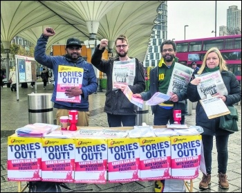 Socialist Party campaigning to get the Tories out and Corbyn in with socialist policies, photo Socialist Party