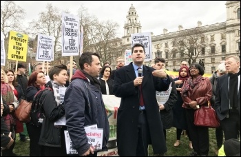 Shadow justice secretary Richard Burgon speaking, 19.12.19, photo JB