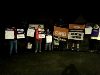 Carmarthenshire winter gritters in Unison and GMB on strike December 2019, photo Carms Unison