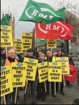 RMT and NSSN protest outside parliament against the Tory government's threat to the right to strike. 19.12.19, photo JB