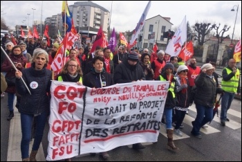 France pensions strike, local demonstration in Noisy-le-Grand, 17.1.2020, photo James Ivens