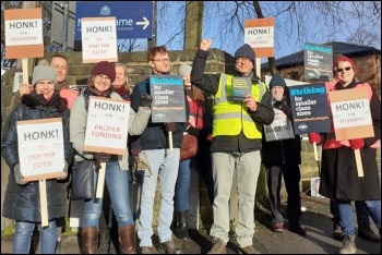 NEU strikers at Notre Dame in Leeds, 12.2.20, photo by Iain Dalton