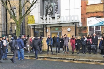 NEU strikers at St Bon's in Newham, 13.2.20, photo by Hannah Sell NEU strikers at St Bon's in Newham, 13.2.20, photo by Hannah Sell