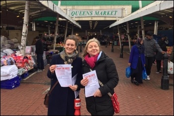 Socialist Party members campaigning against Newham Labour cuts and gentrification, 14.2.20, photo by Niall Mulholland