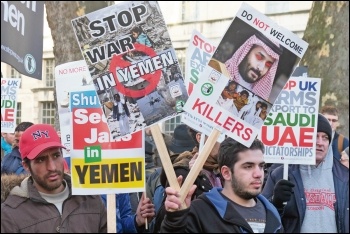 Protesters in London demanding an end to UK arms sales to Saudi Arabia, photo by Alisdare Hickson/CC