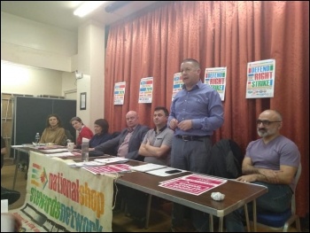 Speakers (left to right) Fiona Taylor, Lydia Ndoinjeh, Kathy Smith, Steve Hedley, Rob Williams, Howard Beckett and Onay Kasab