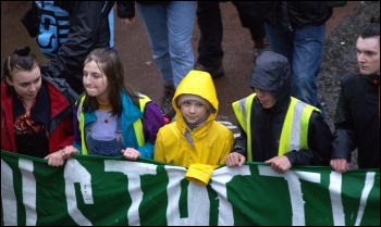 Greta Thunberg (centre) in Bristol, 28.2.20, photo Matt Carey