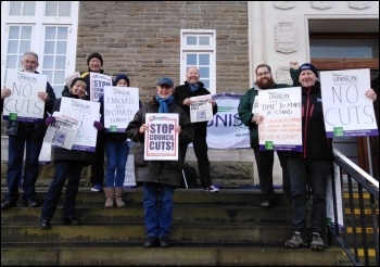 Lobbying Carmarthenshire council against Plaid Cymru's cuts March 2020