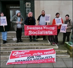 Lobbying Swansea council against Labour's cuts March 2020