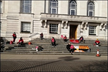 St Mungo's workers on strike - at a safe distance, photo by Paul Kershaw