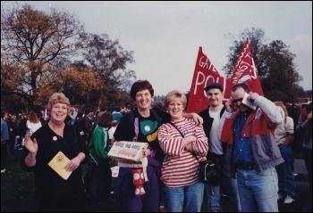 Elaine (second left) with fellow campaigners on one of the many anti-poll tax demos that year