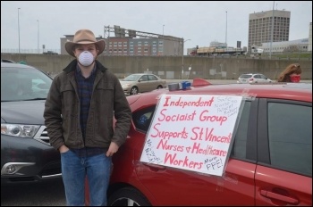 US co-thinkers of the Socialist Party at a healthworkers solidarity protest, photo ISG US co-thinkers of the Socialist Party at a healthworkers solidarity protest, photo ISG
