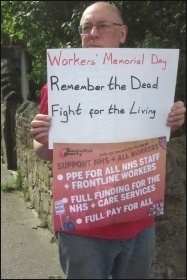 On workers' memorial day, 28.4.20, in Newcastle, photo Elaine Brunskill