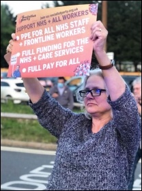 Joining a protest for PPE, full NHS & care funding, and full pay for all Joining a protest for PPE, full NHS & care funding, and full pay for all