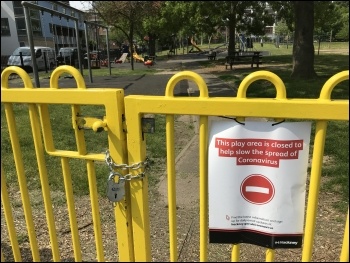 A park notice during coronavirus lockdown, London, 10.5.20, photo JB