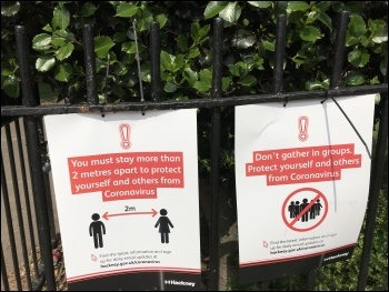 Park notices during coronavirus lockdown, London, 10.5.20, photo JB