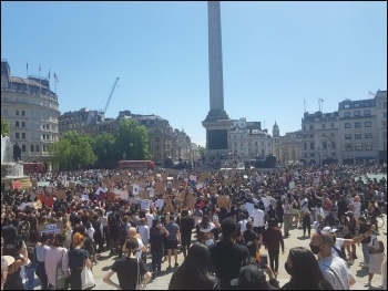 Solidarity protest on 31 May in Trafalgar Square, London, with protests in the United States against the police killing of George Floyd