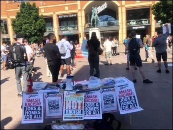 Coventry Socialist Party stall on a socially-distanced protest 