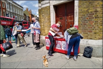 Selling the Socialist in Hackney, 20.6.20, photo by Chris Newby