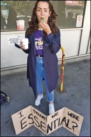 A Tower Hamlets council worker on strike against contract downgrading in  July 2020, photo Hugo Pierre