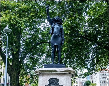 The statue of Black Lives Matter protester Jen Reid before it was removed by Bristol's Labour council, photo Andrew Richards/CC