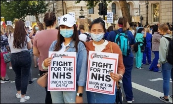 Socialist Party placards at a protest of healthcare workers in London  demanding a pay rise , photo Isai