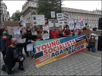 Young Socialists protesting against the A-levels fiasco at Downing Street 15 August 2020, photo Mark Best