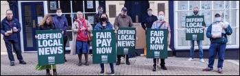 NUJ picket line at the Redditch Standard newspaper August 2020, photo Birmingham SP