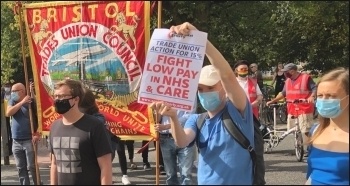 September 2020 demo in Bristol in solidarity with NHS & care workers demanding increased pay, photo Mike Luff