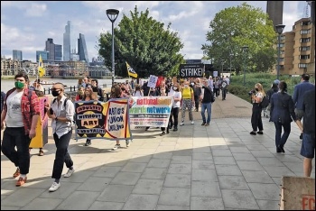 PCS union members at the Tate and Southbank march against redundancies, 12.9.20, photo by NSSN