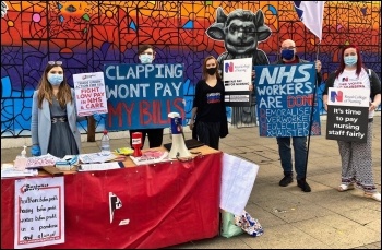 Student psychologist Blythe (left) campaigning for a 15% pay rise for all NHS workers