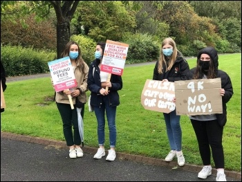 Protesting in Cardiff, photo Cardiff Socialist Students