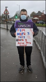 Heartlands Hospital porter on strike 30 October, photo Birmingham SP
