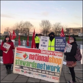 Southern region NSSN banner at a Heathrow workers' strike in 2020. Photo: Socialist Party