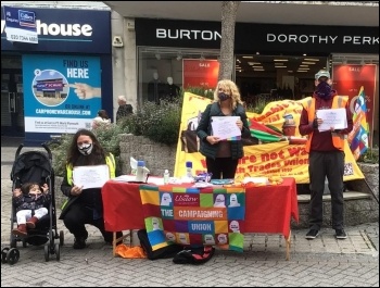 Ryan Aldred, left, campaigning against Debenhams job losses and store closures Ryan Aldred, left, campaigning against Debenhams job losses and store closures