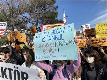 Students demanding the removal of an Erdogan loyalist installed at Bogziçi Universtiy Students demanding the removal of an Erdogan loyalist installed at Bogziçi Universtiy
