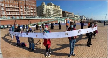 Protesting against domestic abuse service closures in Brighton. Photo Brighton SP 