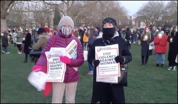 Socialist Party members in Hackney on a vigil following the murder of Sarah Everard, London