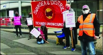 Picket line in Swansea. Photo: Socialist Party Wales