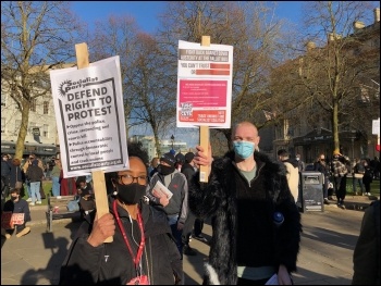 Defending the right to protest, in Bristol, photo by Mike Luff