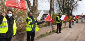 Picket line outside SPS Technologies, photo Leicester SP