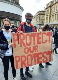 Demonstrating for the right to protest, Newcastle, April 2021, photo Elaine Brunskill