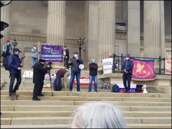 The platform at the Liverpool TUC demo against the Tory commissioners, photo Liverpool SP 
