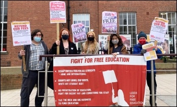 Protesting in  Leeds as part of  a Socialist Students day of action on the education funding crisis. 21st April 2021