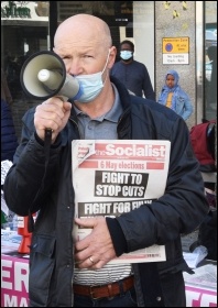 Socialist Party stall in Liverpool - campaigning for TUSC election candidates, 24.4.21, photo Mark Best