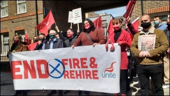 Jeremy Corbyn and Howard Beckett join the Goodlord picket, photo James Ivens