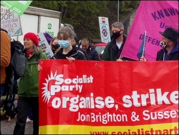 Socialist Party members join the march, photo Brighton SP