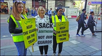 Train guards in RMT union took strike action in 2007 to defend the role of guards on trains from attacks by bosses. photo: Rob Williams