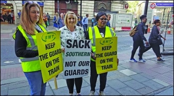 Train guards in RMT union took strike action in 2007 to defend the role of guards on trains from attacks by bosses. photo: Rob Williams Train guards in RMT union took strike action in 2007 to defend the role of guards on trains from attacks by bosses. photo: Rob Williams